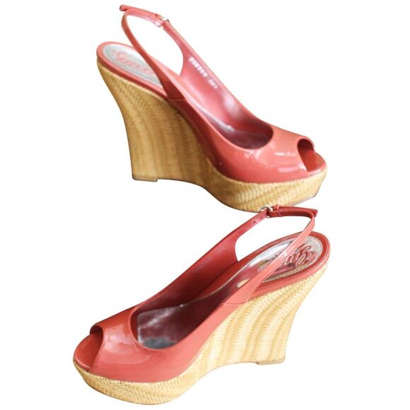 Gucci Women's Coral Patent Leather Platforms Wedges Shoes(39.5 G / 9.5 US) - Picture 7 of 8